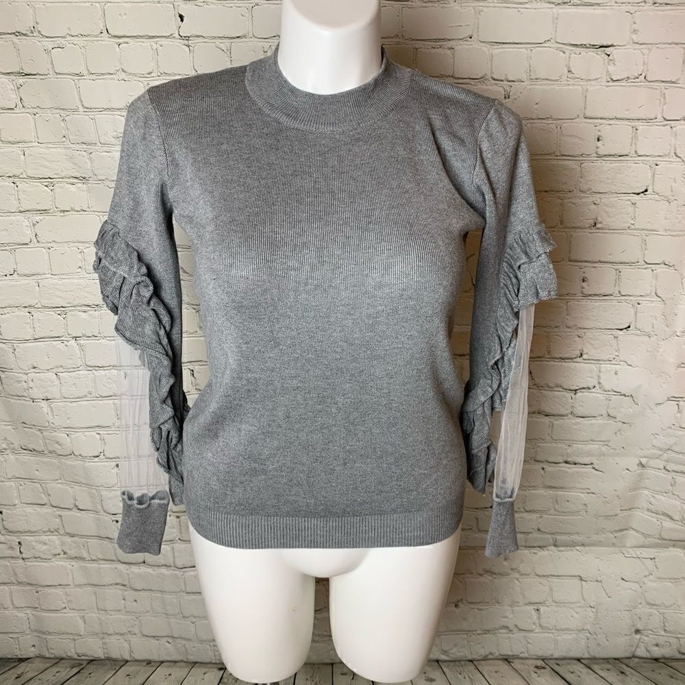 🔮 Reveuse | Crew Neck Mesh Ruffle Sleeve Sweater